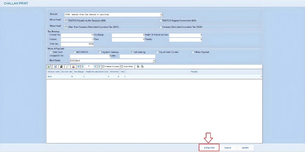 Challan Generation & E‑Payment Tracking