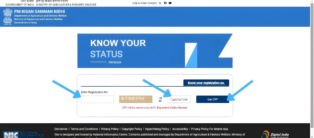 Enter the registration number and captcha